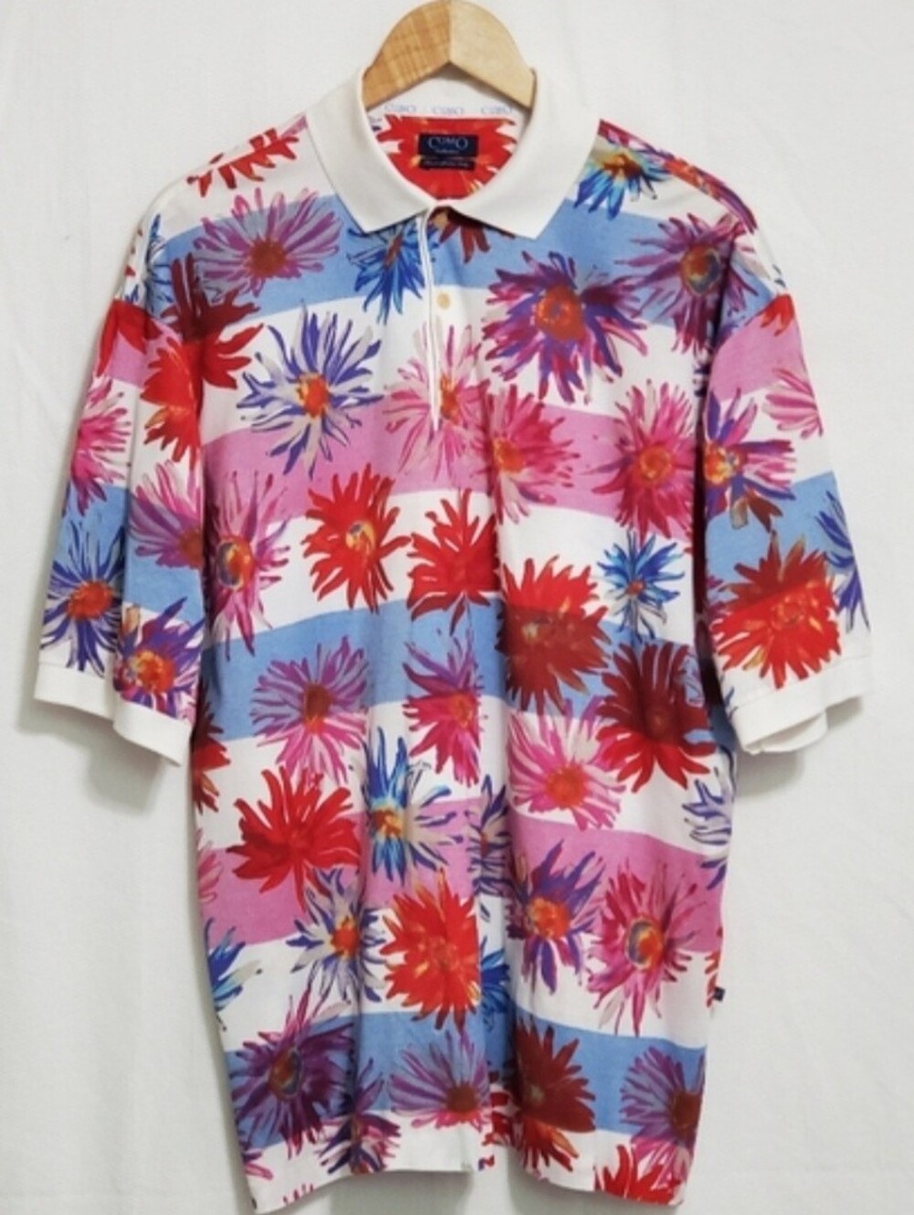 Como Sport Collection Floral Mercerized Cotton Polo Shirt Made in Italy Large